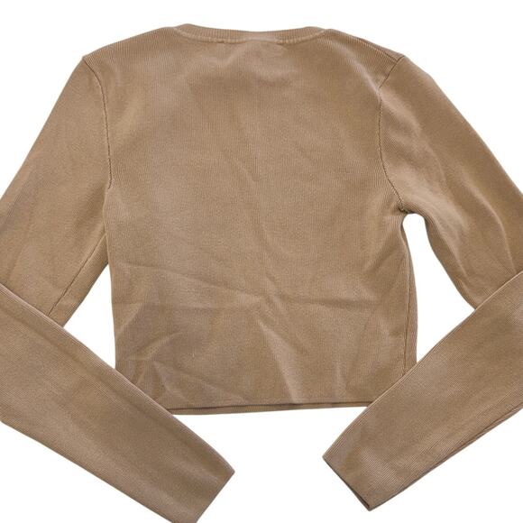 Zara Sweater Womens Medium Tan Brown Crew Neck Ribbed Knit - Picture 2 of 5